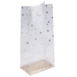 Blockbodenbeutel, Sterne, 16cm x 10cm, 35,5cm hoch, goldener Foliendruck & Einlegeboden, 30 Stück