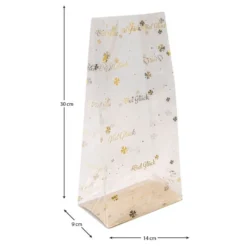 Blockbodenbeutel, Viel Glück, 14cm x 9cm, 30cm hoch, mit Goldfoliendruck, 30 Stück