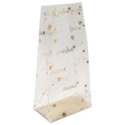 Blockbodenbeutel, Viel Glück, 14cm x 9cm, 30cm hoch, mit Goldfoliendruck, 30 Stück