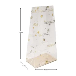 Blockbodenbeutel, Viel Glück, 12cm x 8cm, 25cm hoch, mit Goldfoliendruck, 30 Stück