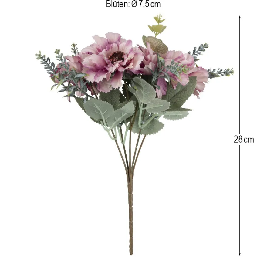 Blütenbusch, Anemone, 28cm lang, 5 mauve- & cremefarbene Blüten, je Ø 7,5cm