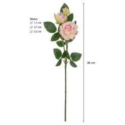Blütenbusch, mit 3 Rosen, 38cm lang, 3 roséfarbene Blüten in versch. Größen