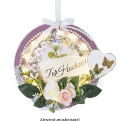 Blütenbusch, mit 3 Rosen, 38cm lang, 3 roséfarbene Blüten in versch. Größen