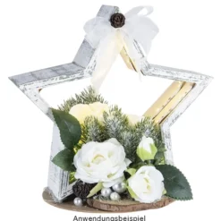 Blütenbusch, mit 3 Rosen, 38cm lang, 3 weiße Blüten in versch. Größen