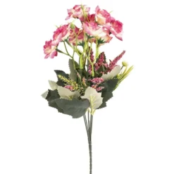 Blütenbusch, Rosen 3, 30cm hoch, 10 große Blüten, Ø 4cm, naturweiß/pink