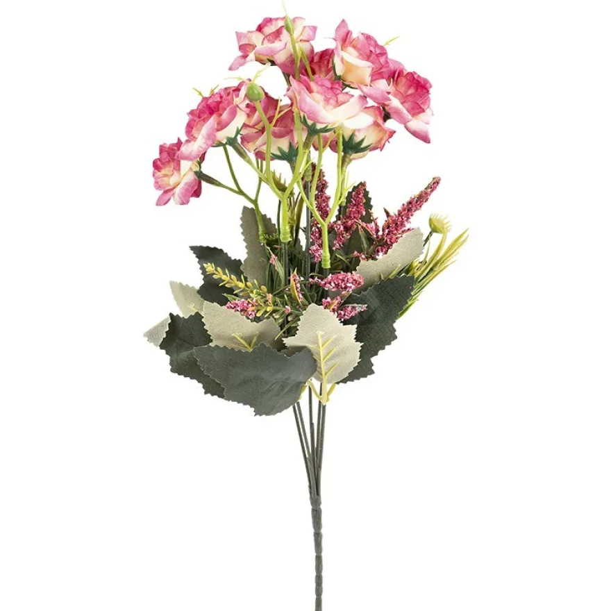 Blütenbusch, Rosen 3, 30cm hoch, 10 große Blüten, Ø 4cm, naturweiß/pink