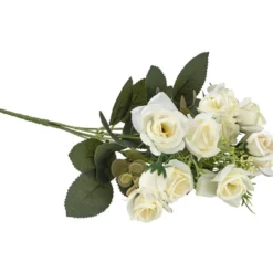 Blütenbusch, Rosen in Creme, 36cm lang, 15 Blüten, versch. Größen Ø 2,5cm bis Ø 4cm