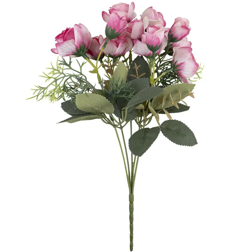 Blütenbusch, Rosen in Pink & Naturweiß, 36cm lang, 15 Blüten, versch. Größen Ø 2,5cm bis Ø 4cm