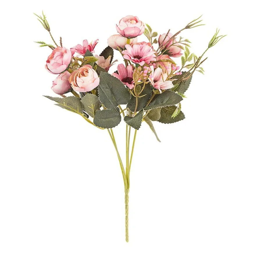 Blütenbusch, Rosen & Margeriten, 28cm hoch, 15 große Blüten Ø 2,5cm, Rosatöne