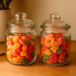 Bonbonieren, rund, mit Glasdeckel, Ø 8cm, 12,6cm hoch, Füllmenge: 280ml, 2 Stück