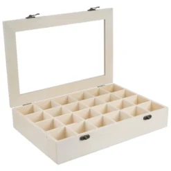 Box aus Holz, mit Sichtfenster und 24 Fächern, 30 cm x 20cm x 5,5cm