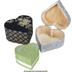 Boxen, Holz, Herzen, verschiedene Größen, 3 Stück