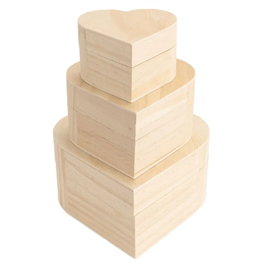 Boxen, Holz, Herzen, verschiedene Größen, 3 Stück