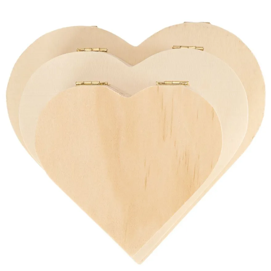 Boxen, Holz, Herzen, verschiedene Größen, 3 Stück