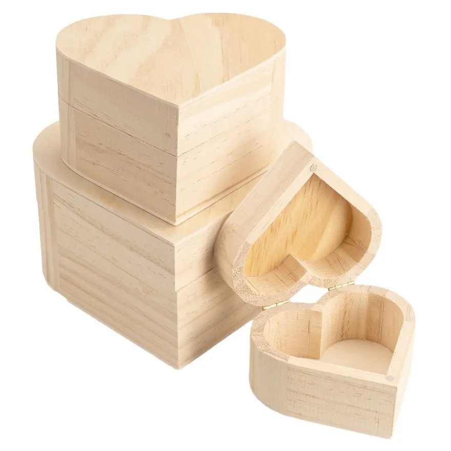 Boxen, Holz, Herzen, verschiedene Größen, 3 Stück