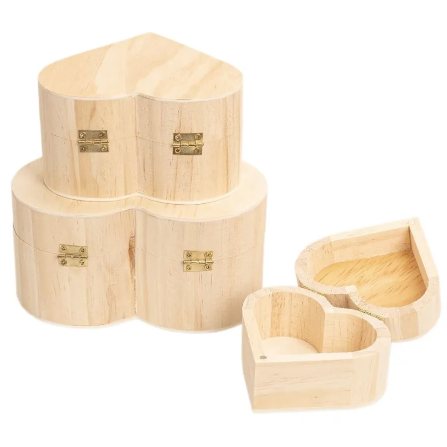 Boxen, Holz, Herzen, verschiedene Größen, 3 Stück