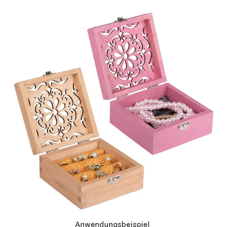 Boxen, Holz, quadratisch, mit Laser-Ornamentik, verschiedene Größen, 3 Stück