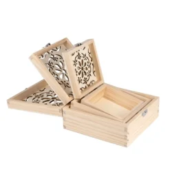 Boxen, Holz, quadratisch, mit Laser-Ornamentik, verschiedene Größen, 3 Stück