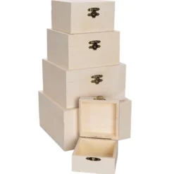Boxen, Holz, quadratisch, verschiedene Größen, 5 Stück