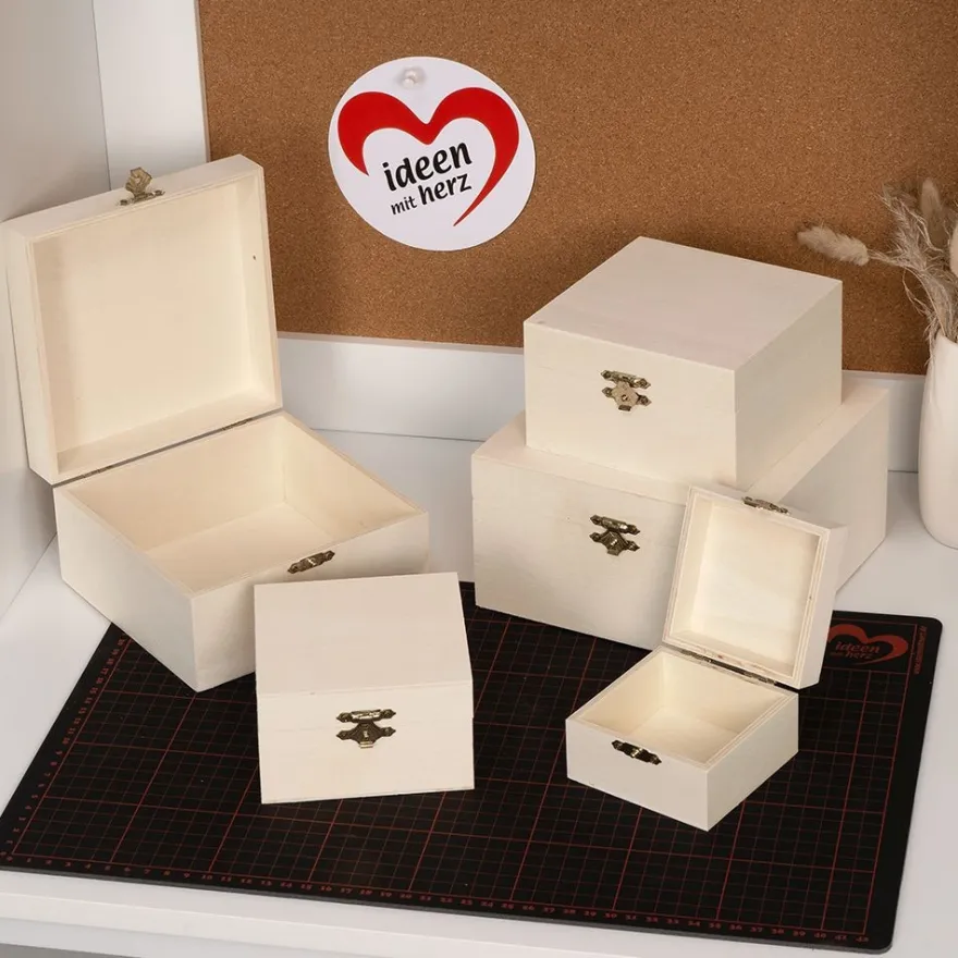 Boxen, Holz, quadratisch, verschiedene Größen, 5 Stück