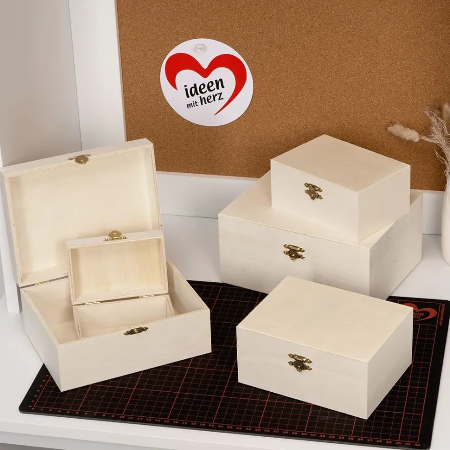 Boxen, Holz, rechteckig, verschiedene Größen, 5 Stück