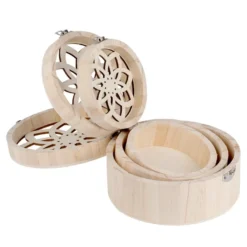 Boxen, Holz, rund, mit Laser-Ornamentik, verschiedene Größen, 3 Stück