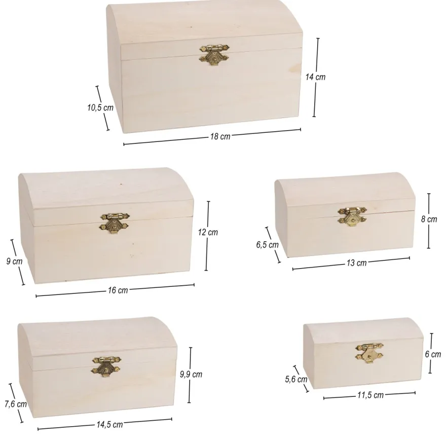 Boxen, Holz, Truhen, verschiedene Größen, 5 Stück
