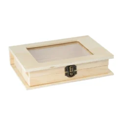 Box mit Sichtfenster, Holz, rechteckig, 20cm x 14cm x 4,5cm