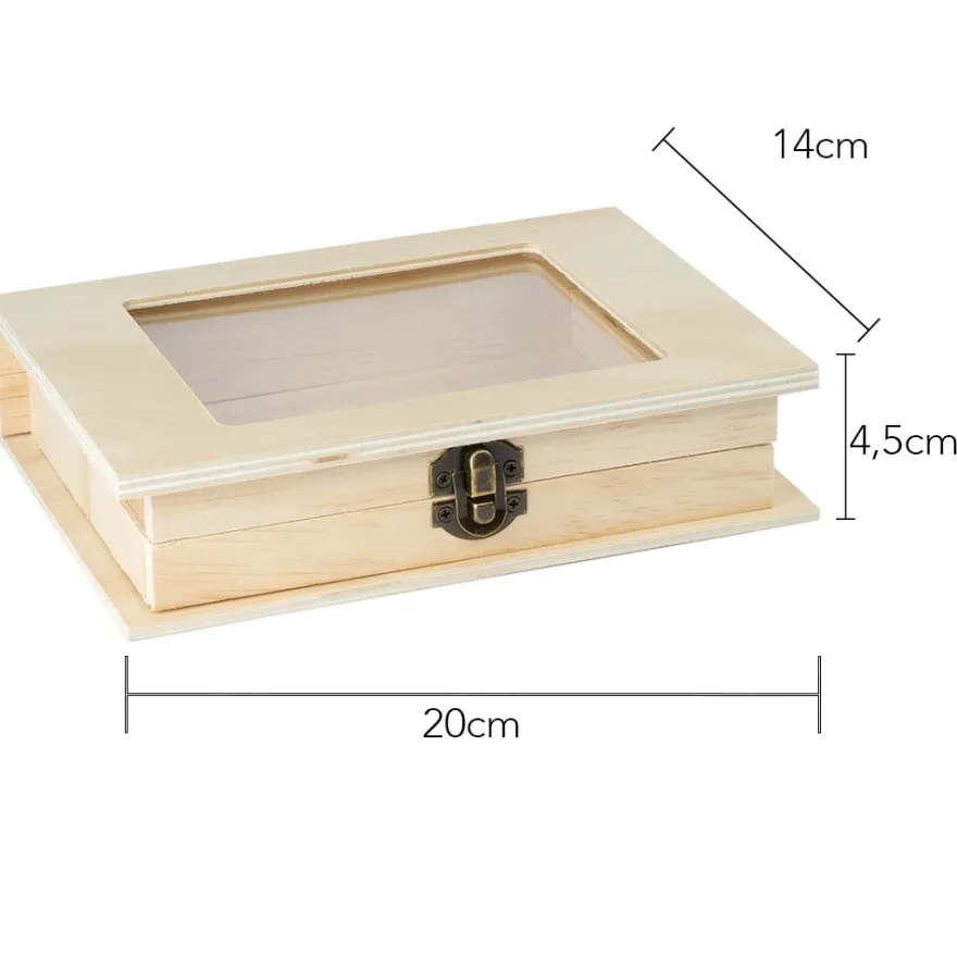 Box mit Sichtfenster, Holz, rechteckig, 20cm x 14cm x 4,5cm