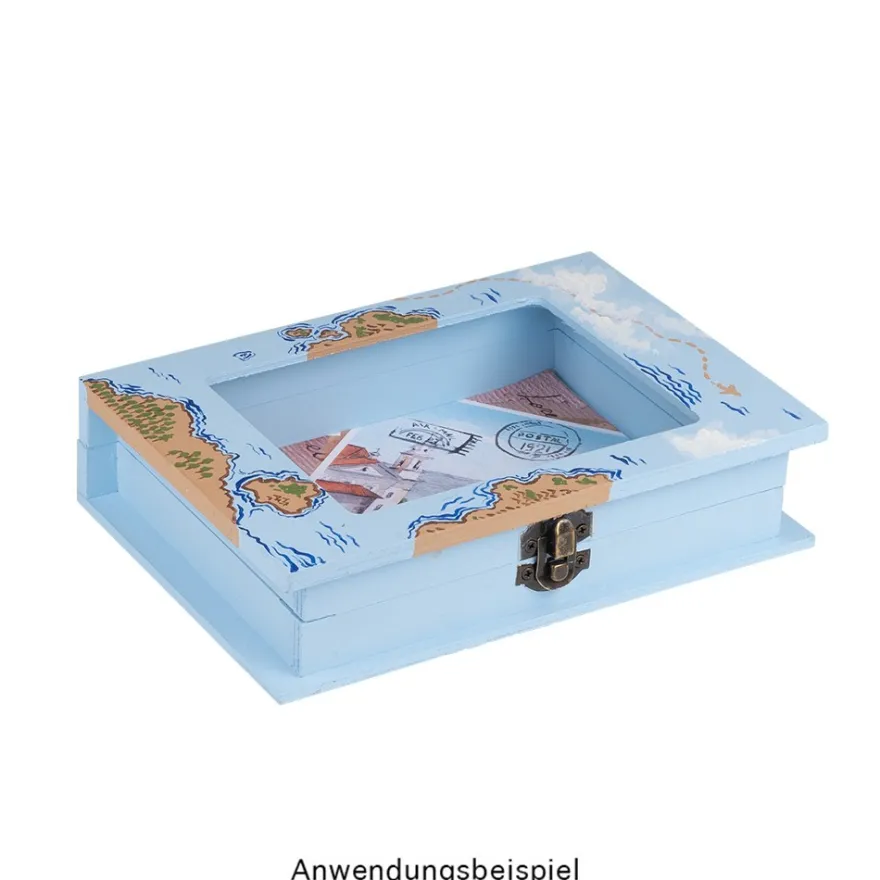 Box mit Sichtfenster, Holz, rechteckig, 20cm x 14cm x 4,5cm