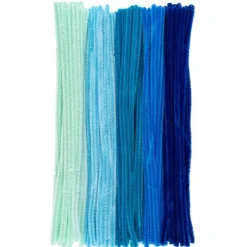 Chenille-Drähte, Blautöne, 30cm lang, Ø 6mm, 5 verschiedene Farben, 100 Stück