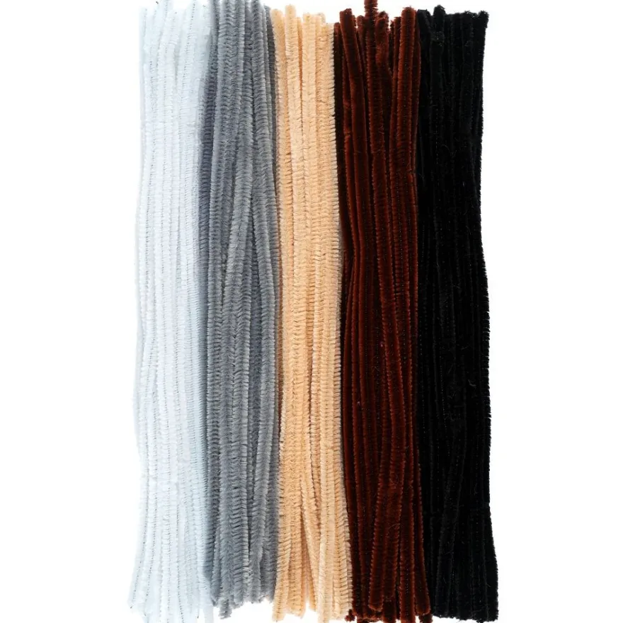 Chenille-Drähte, Edle Farbtöne, 30cm lang, Ø 6mm, 5 verschiedene Farben, 100 Stück