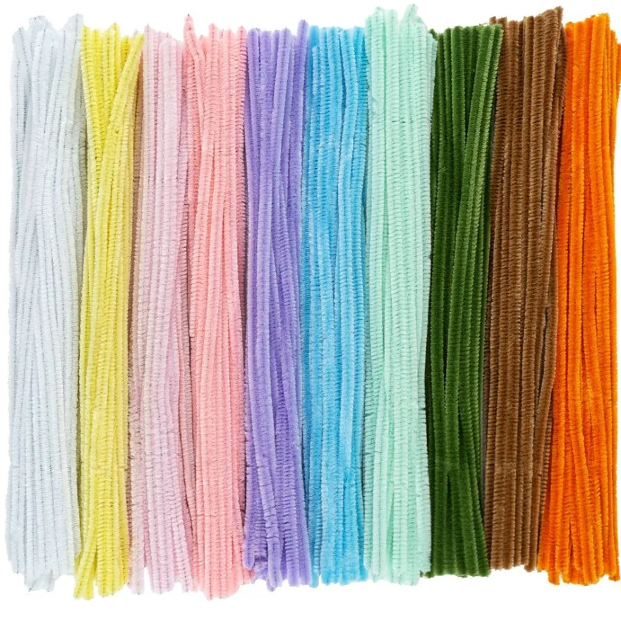 Chenille-Drähte, Farbsortierung 1, 30cm lang, Ø 6mm, 10 verschiedene Farben, 250 Stück