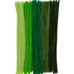 Chenille-Drähte, Grüntöne, 30cm lang, Ø 6mm, 5 verschiedene Farben, 100 Stück
