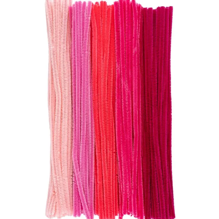 Chenille-Drähte, Rosa-/Pinktöne, 30cm lang, Ø 6mm, 5 verschiedene Farben, 100 Stück