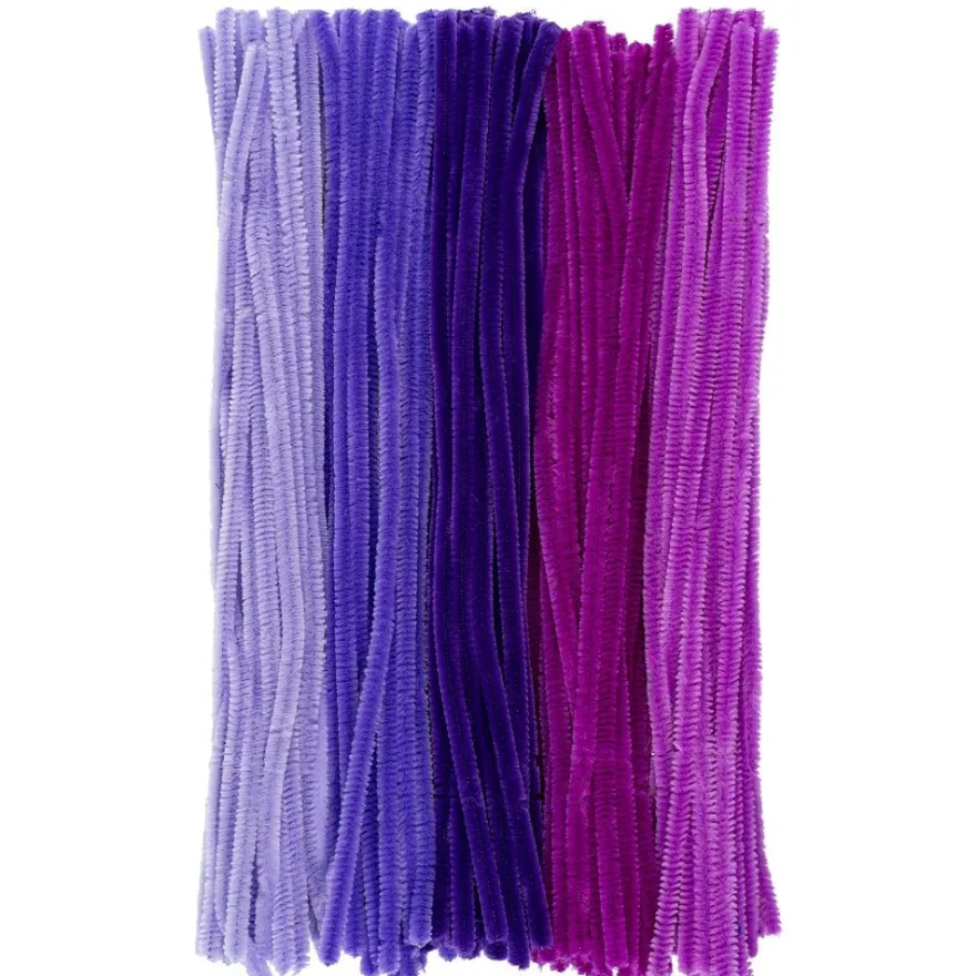 Chenille-Drähte, Violetttöne, 30cm lang, Ø 6mm, 5 verschiedene Farben, 100 Stück