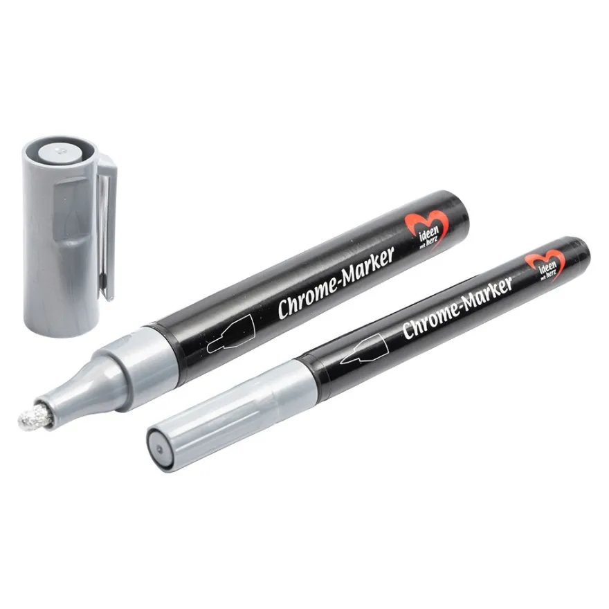 Chrome-Marker, mit zwei verschiedenen Strichstärken, hochpigmentierte Spezialtinte, 2 Stück