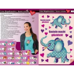 Color Bügeltransfers, DIN A4, Bastelspruch, Glücklicher Elefant