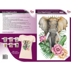Color Bügeltransfers, DIN A4, filigran ohne Hintergund, Tropical Elefant