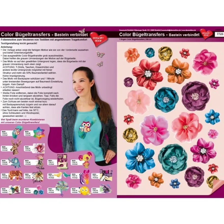 Color Bügeltransfers, DIN A4, Flower Power/Ansteck-Blumen
