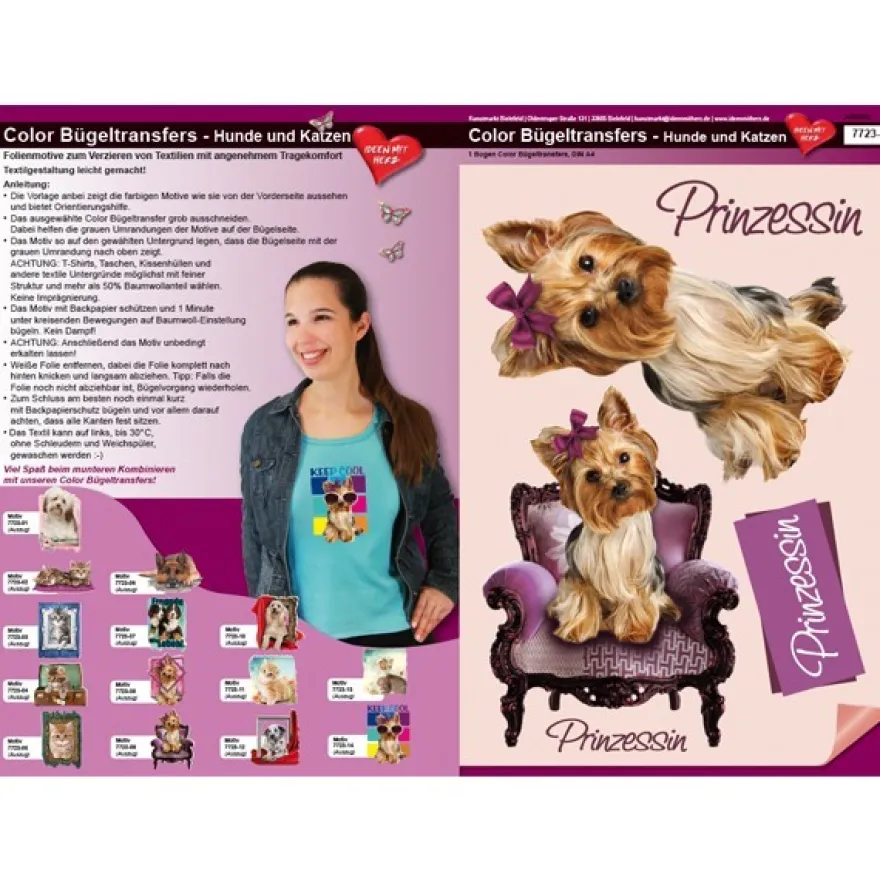 Color Bügeltransfers, DIN A4, Hund, Prinzessin