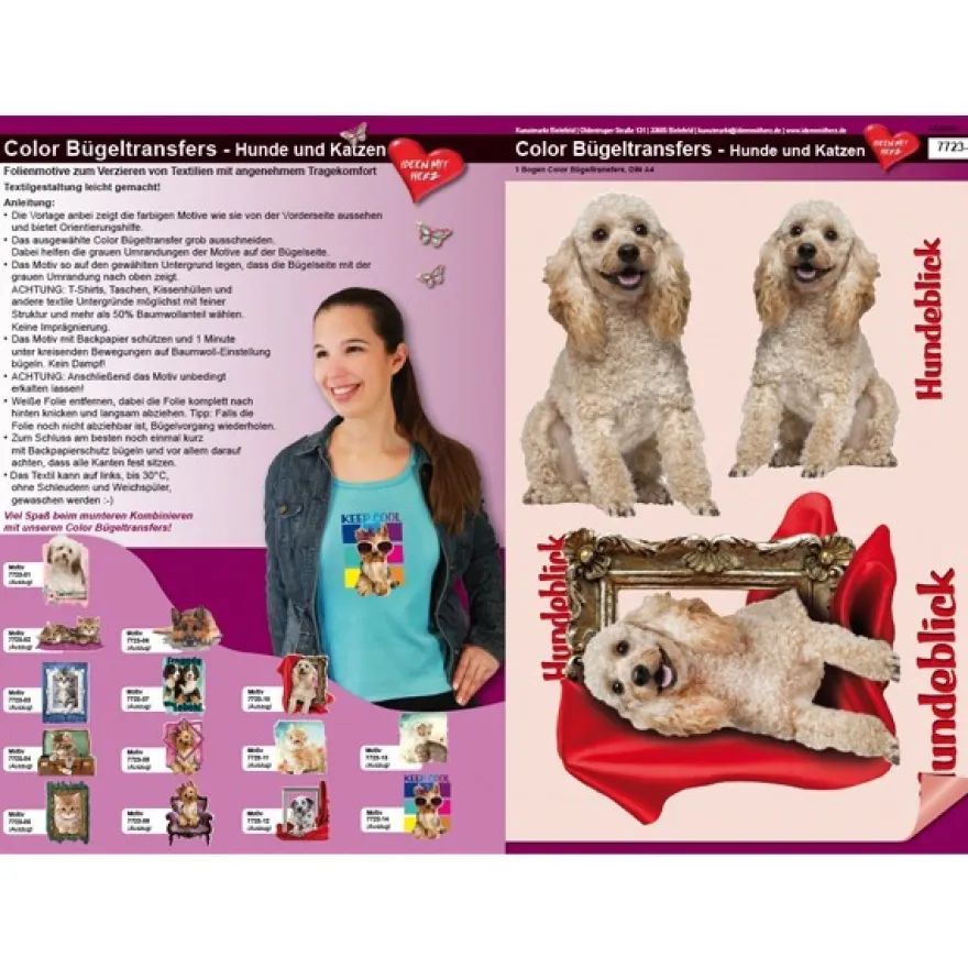 Color Bügeltransfers, DIN A4, Pudel, Hundeblick