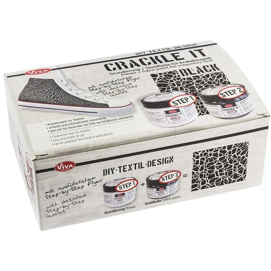 Crackle it, Krakelieroptik, Grundierung 150ml, Textilfarbe schwarz 150ml