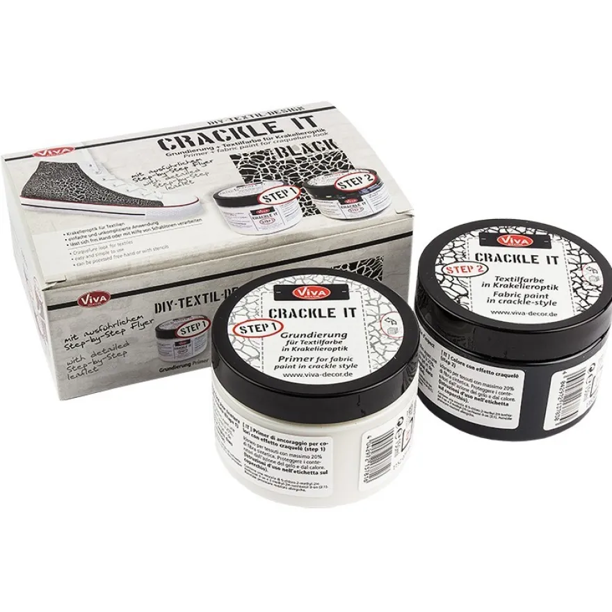 Crackle it, Krakelieroptik, Grundierung 150ml, Textilfarbe schwarz 150ml