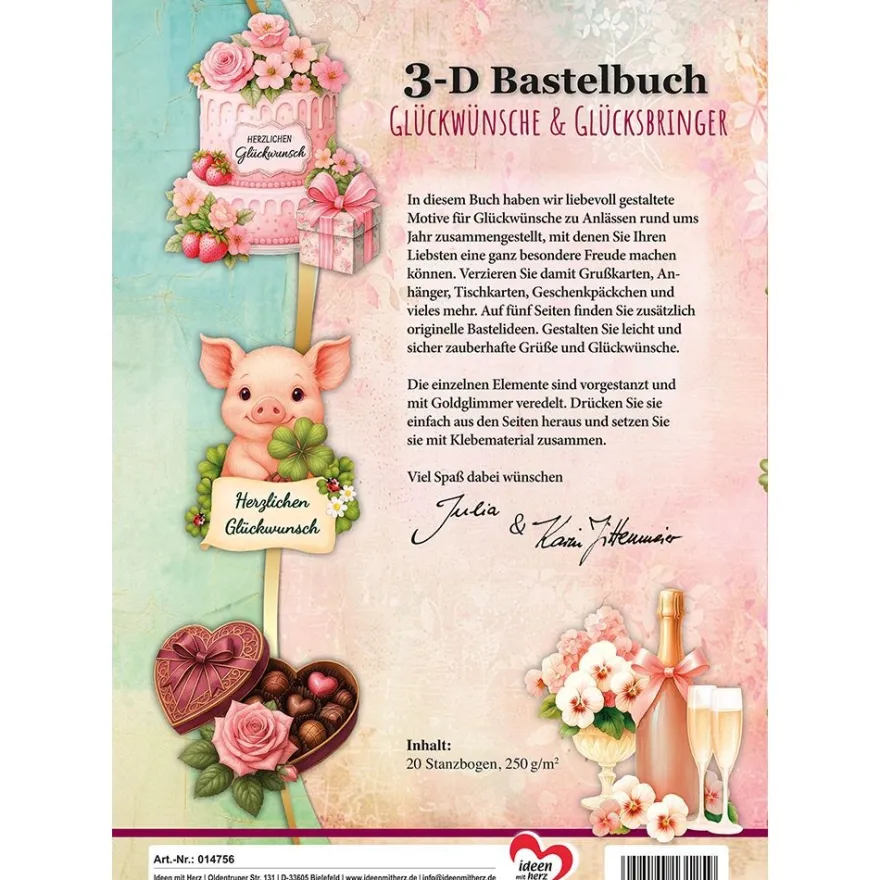 3-D Bastelbuch, Glückwünsche & Glücksbringer, 20 Stanzbogen, DIN A4