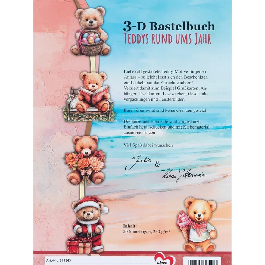 3-D Bastelbuch, Teddys rund ums Jahr, DIN A4, 20 Stanzbogen mit 60 Motiven