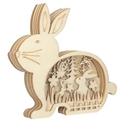 3-D Bausatz, Holzhase mit Frühlingsszene, 6 Elemente, inkl. 40 Klebepads, 9-teilig