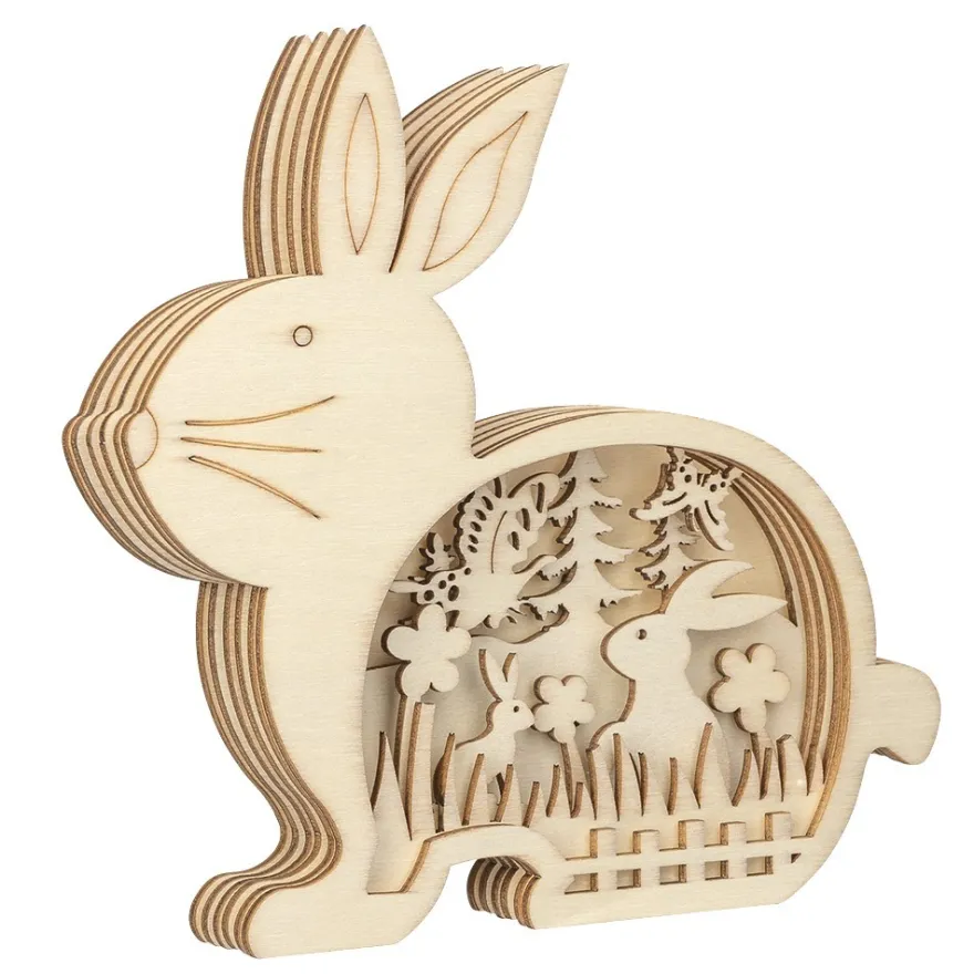 3-D Bausatz, Holzhase mit Frühlingsszene, 6 Elemente, inkl. 40 Klebepads, 9-teilig