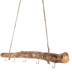 Deko-Ast, mit 5 Haken in Hellgold, 50cm lang, Ø 2 bis 3,5cm, mit Seil zum Aufhängen