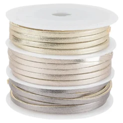 Dekoband, Kunstleder, metallic, 2,5mm breit, je 1,5m lang, versch. Designs & Farben, 3 Rollen